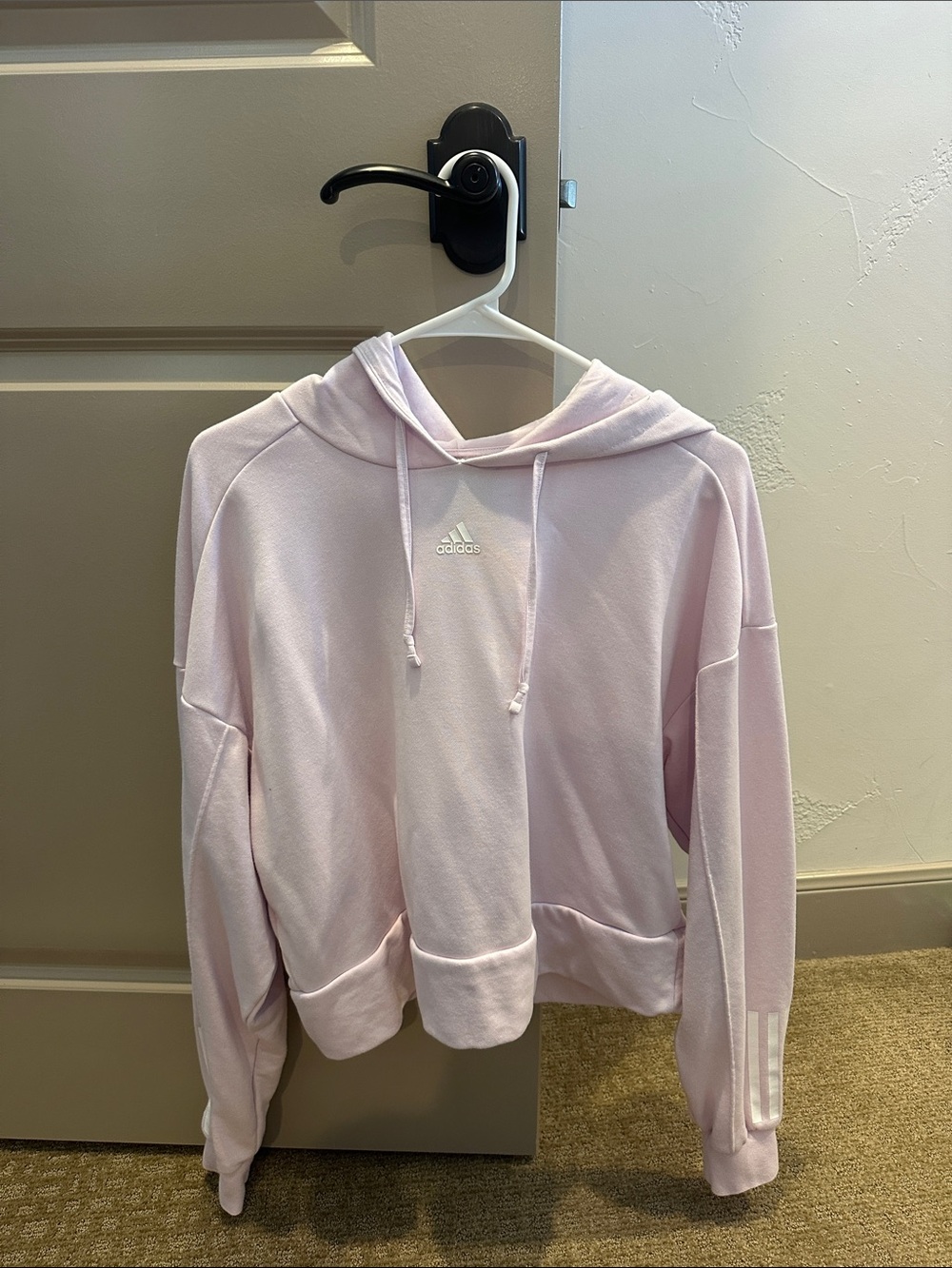 adidas Light Pink Hoodie with Trefoil Tag
